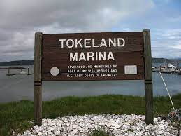An image of the Tokeland Marina signpost.