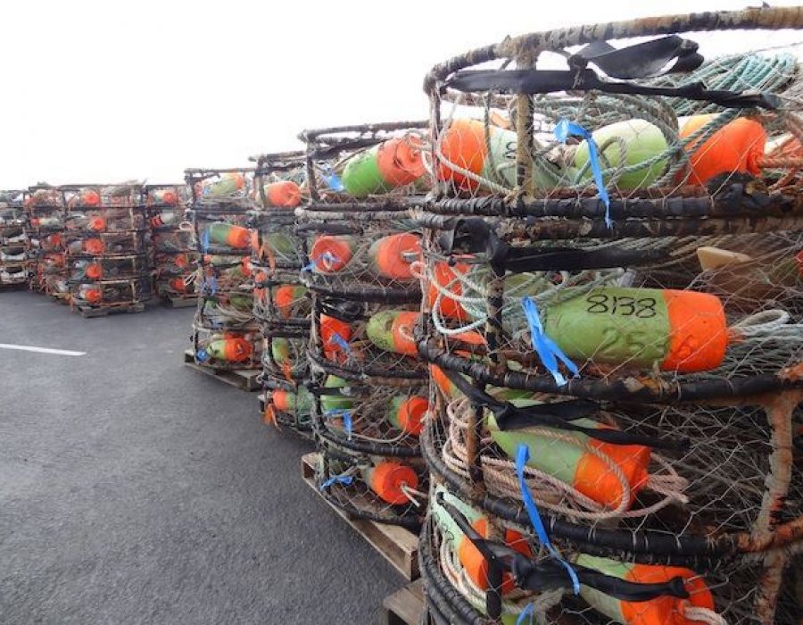 Image of bouyancy devices stacked up on shore.